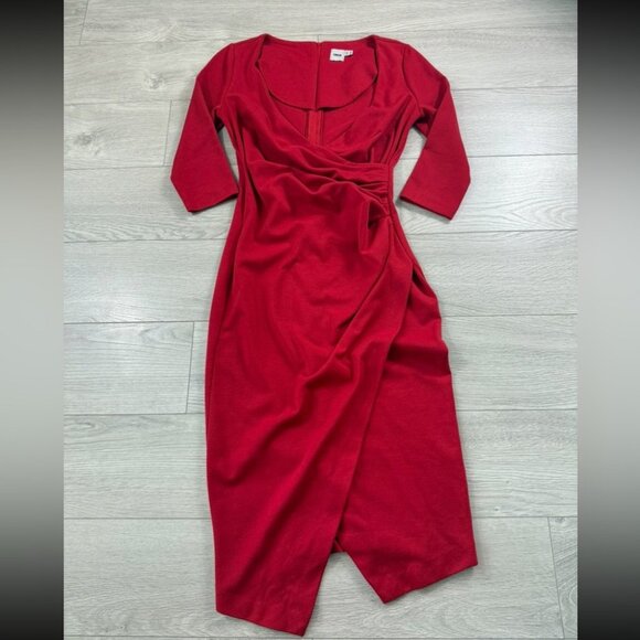 ASOS Red Deep V-neck 3/4 Sleeve Midi Dress - Picture 4 of 12